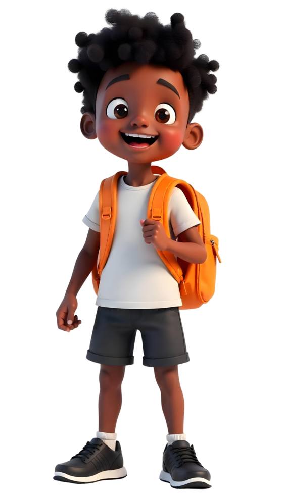 student black boy student wearing orange backpack png