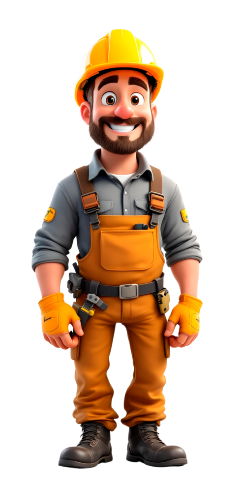 A cartoon man in overalls and a construction hat png