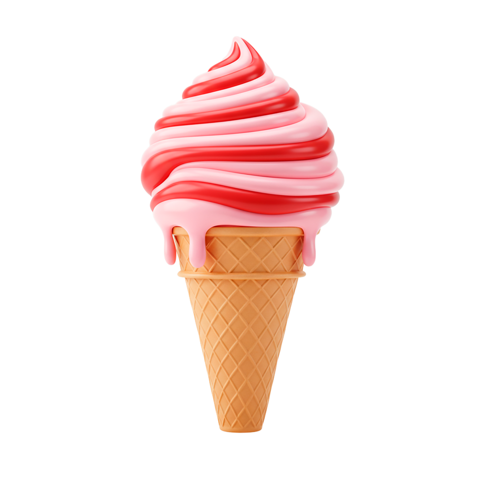 An ice cream cone with pink and red icing png