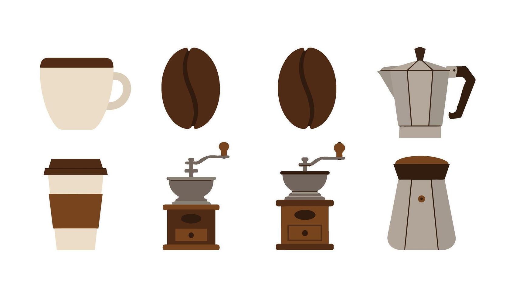 Moka Pot Coffee Brewing Icons with Traditional Elements vector