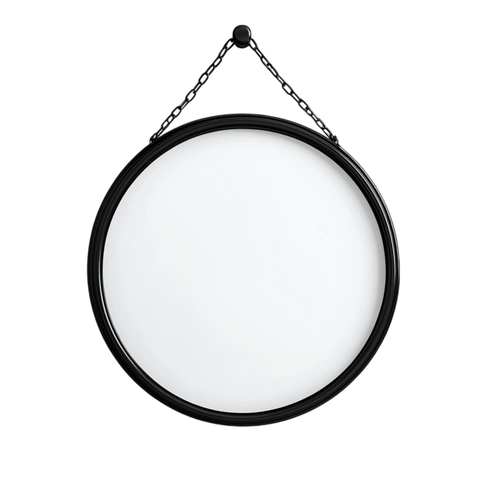 round black frame hanging on a chain on a transparent background png