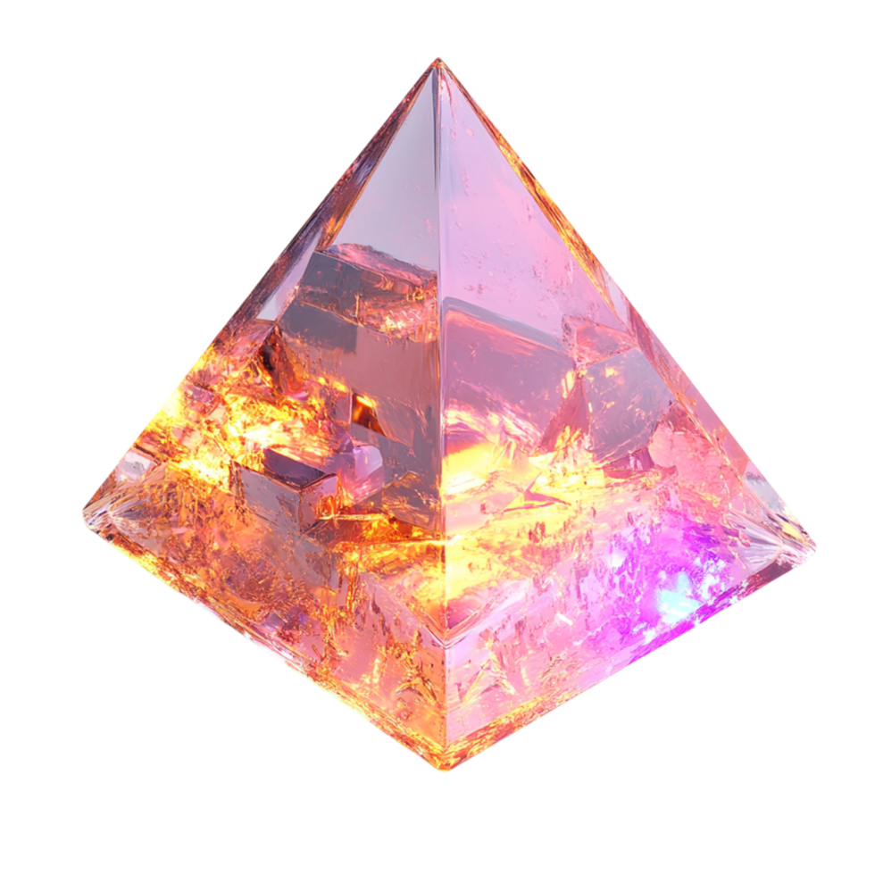 a pyramid with a pink and orange crystal on it png
