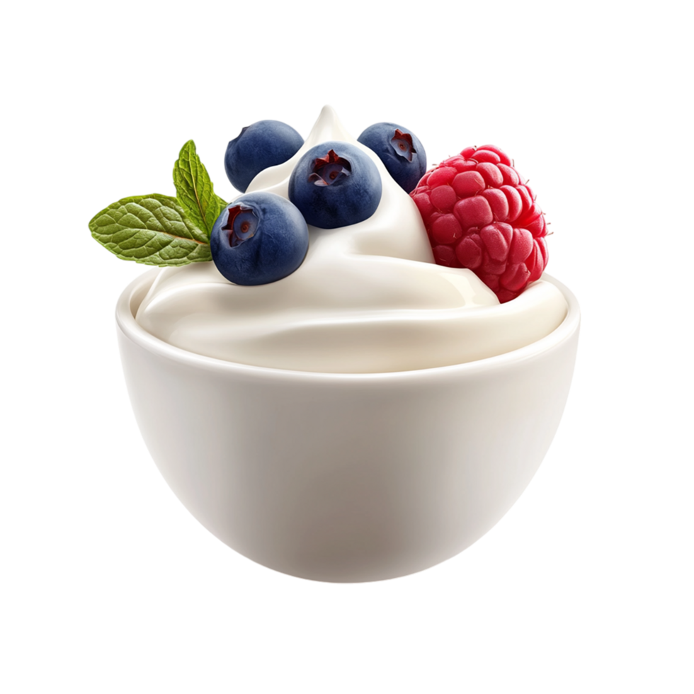 yogurt with berries and mint isolated on transparent background png