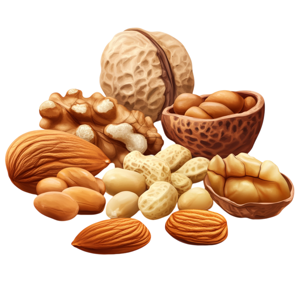almonds, walnuts, and nuts on a transparent background png