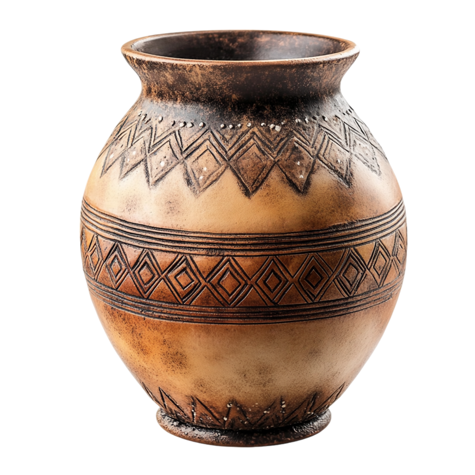 an old pottery vase with a geometric pattern png