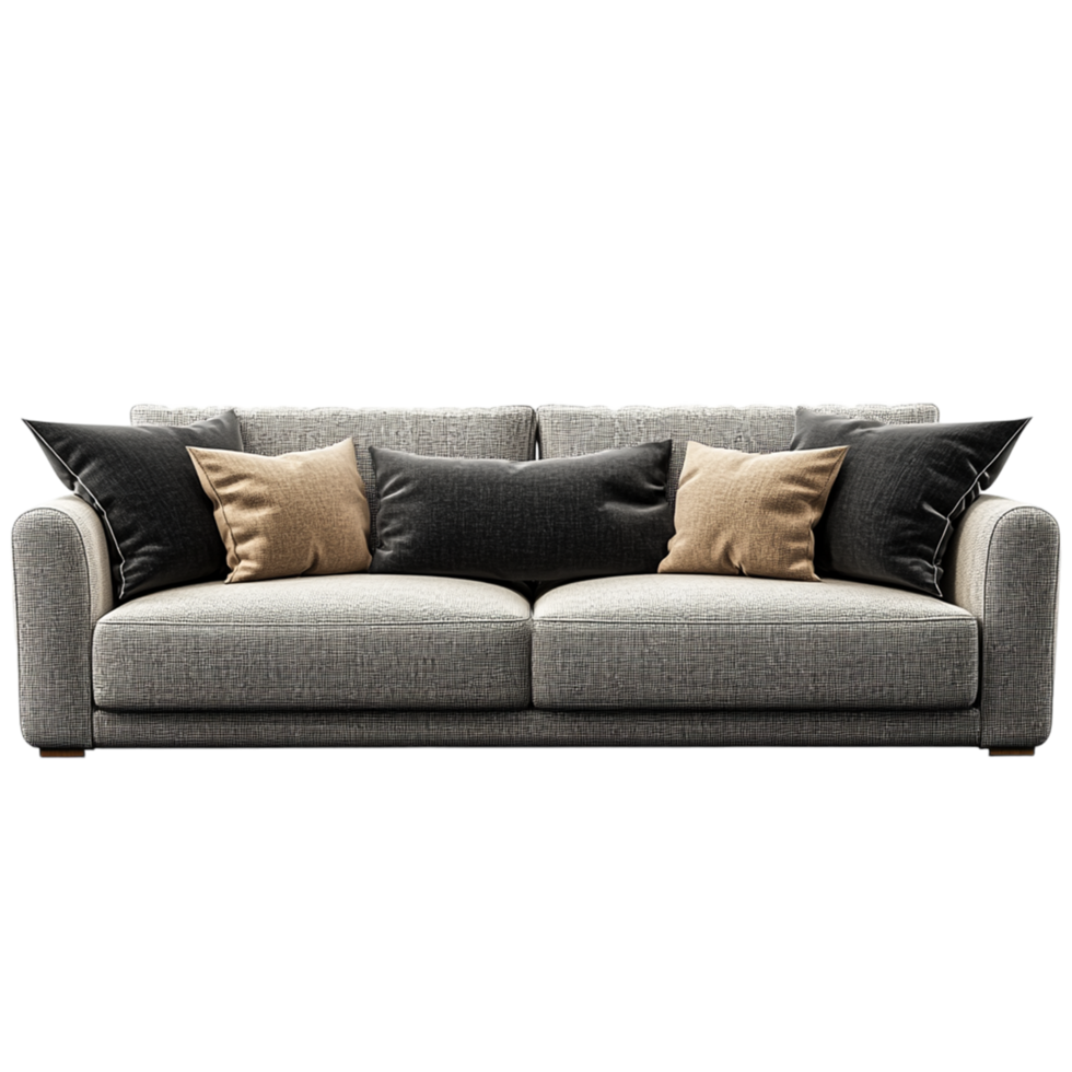 a sofa with pillows on it isolated on transparent background png