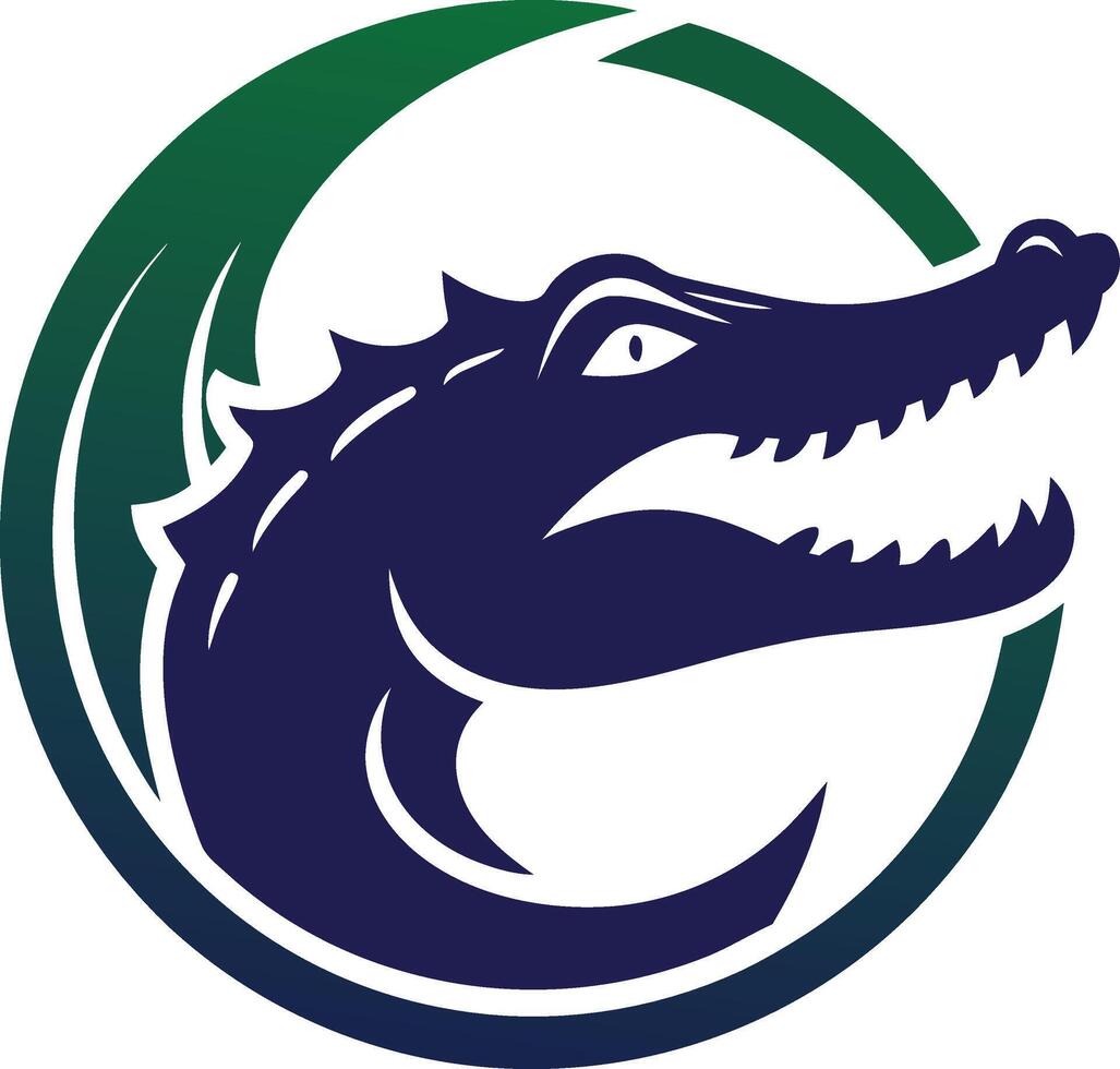 Alligator with sharp teeth and piercing eyes, symbolizing strength and resilience, set against a dynamic circular backdrop vector