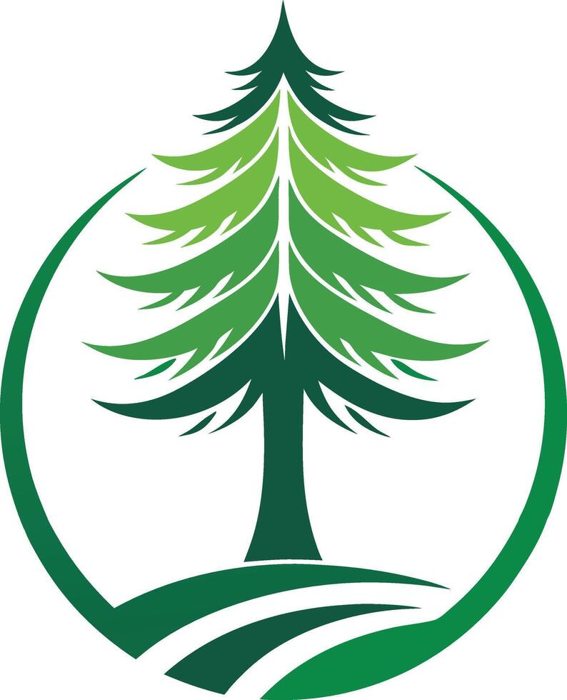 Tree with a vibrant green hue is encased within a graceful circular frame vector