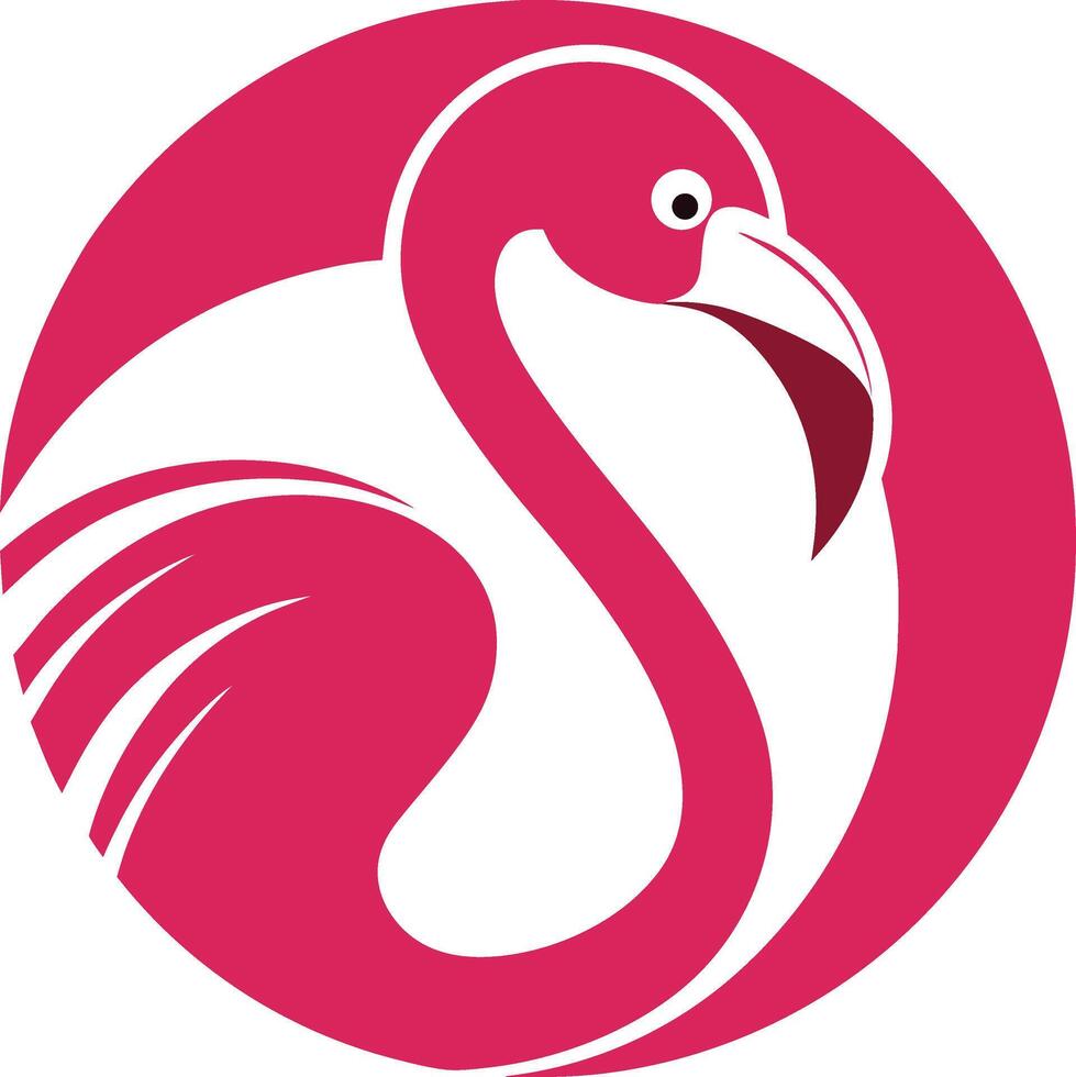 Flamingo in a vibrant pink hue, encased in a matching circle, captures the bird's graceful form in a modern design vector