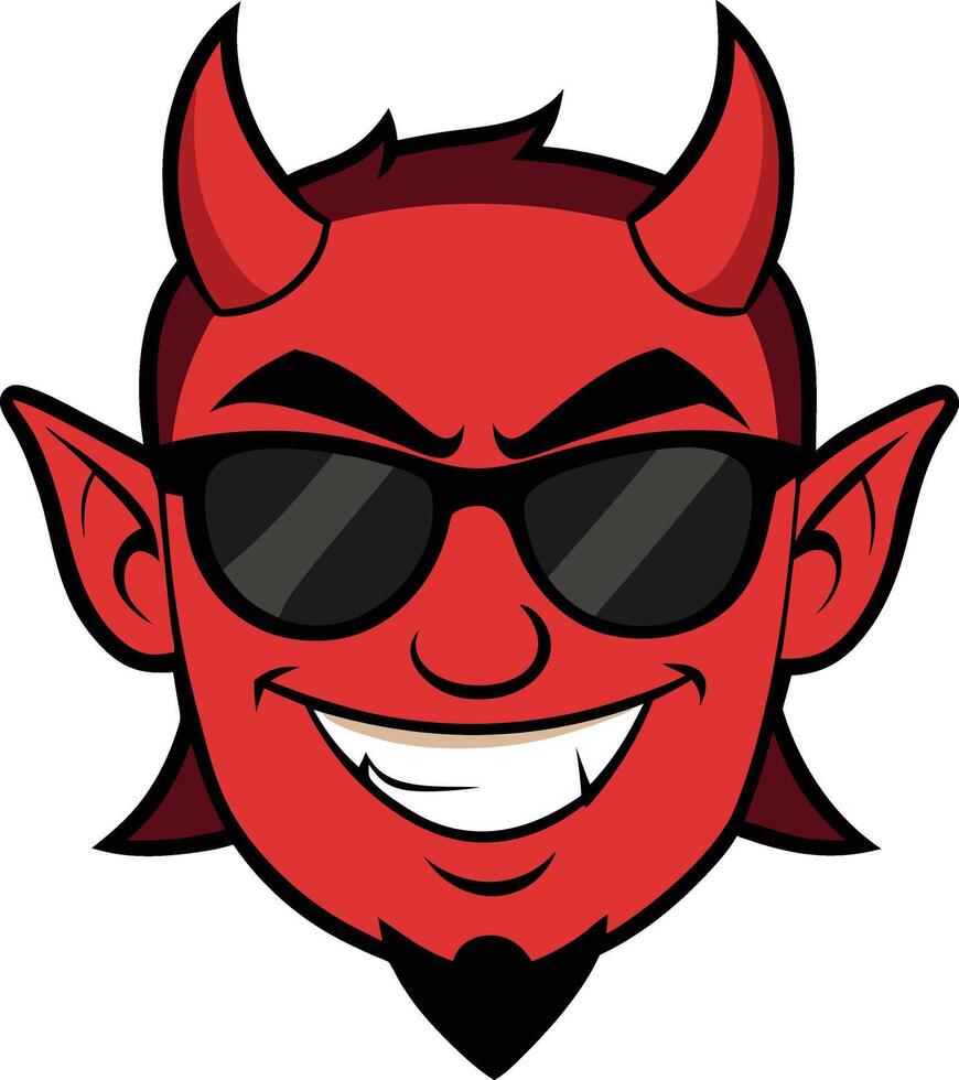 evil with a mischievous grin, sunglasses, and horns Logo, Mascot, icon vector