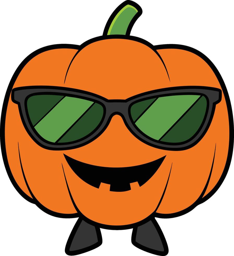 Pumpkin with sunglasses and a smiling expression, radiating Halloween vibes vector