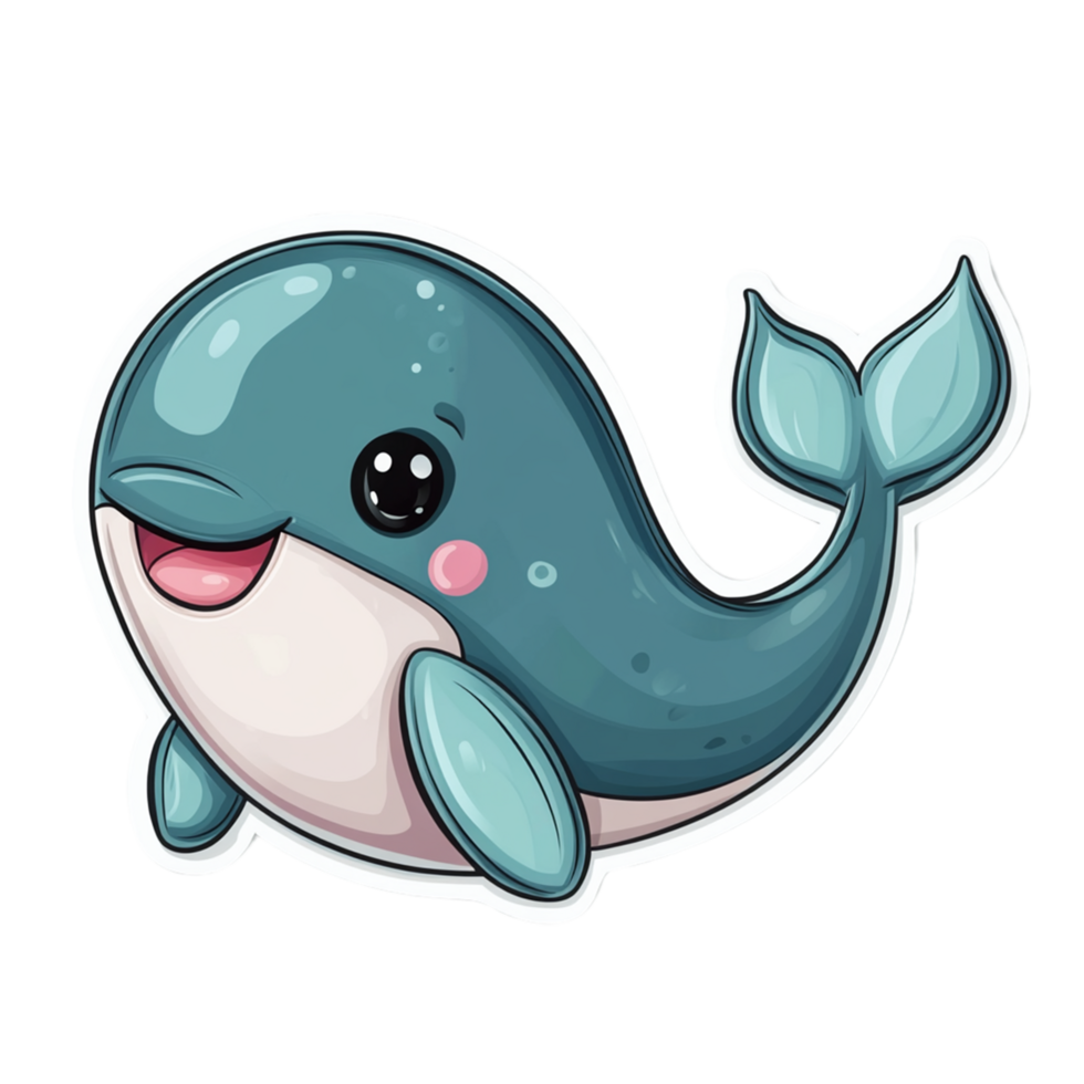 cartoon whale with big eyes and a smiling face isolated on transparent background png