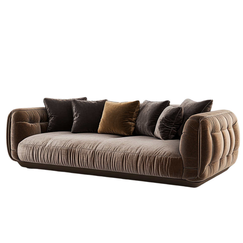 a couch with pillows isolated on transparent background png