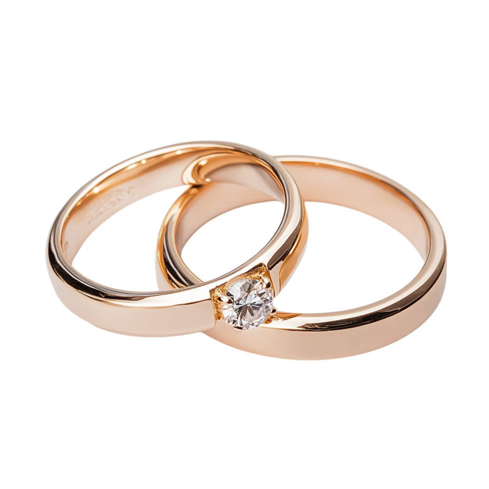 two wedding rings with a diamond on each side png