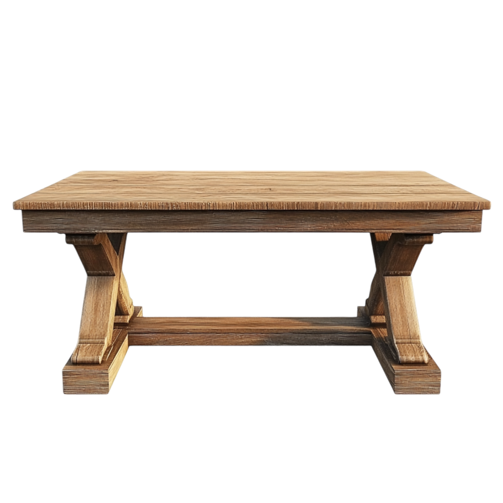 a wooden table with a cross base on a transparent background png