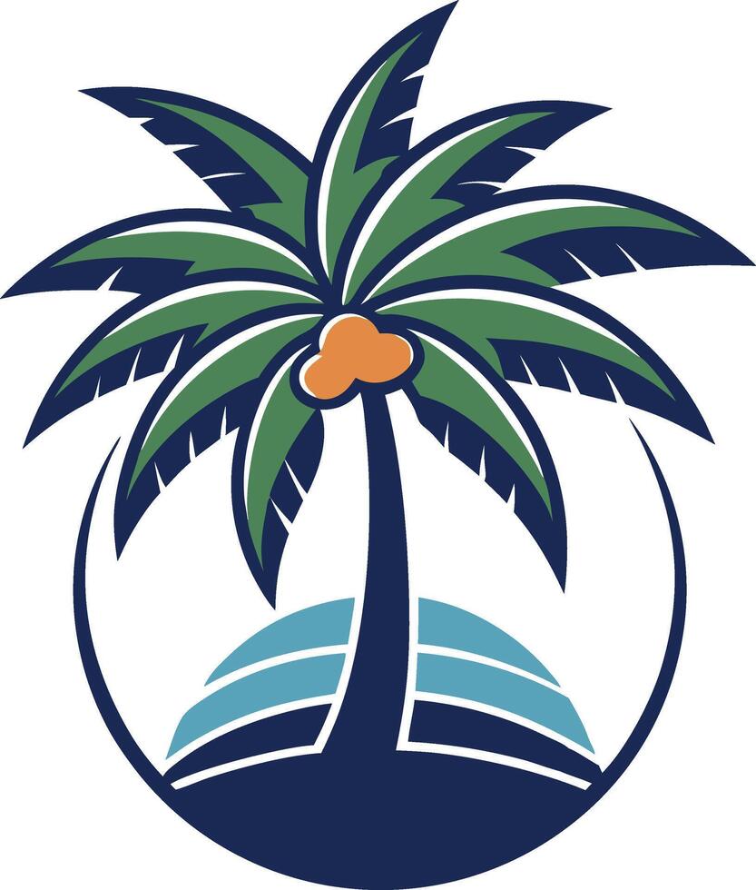 coconut tree, a tranquil island, and a serene, blue sea, evoking a sense of escape and relaxation. vector