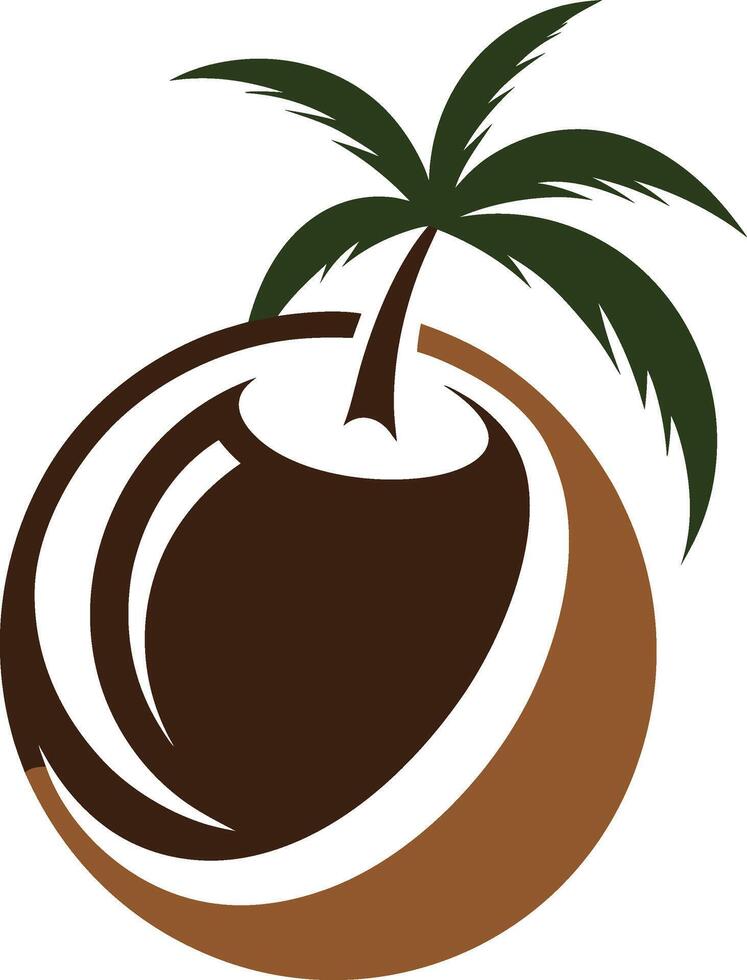 Halved coconut, featuring a lush coconnut tree growing from its center vector