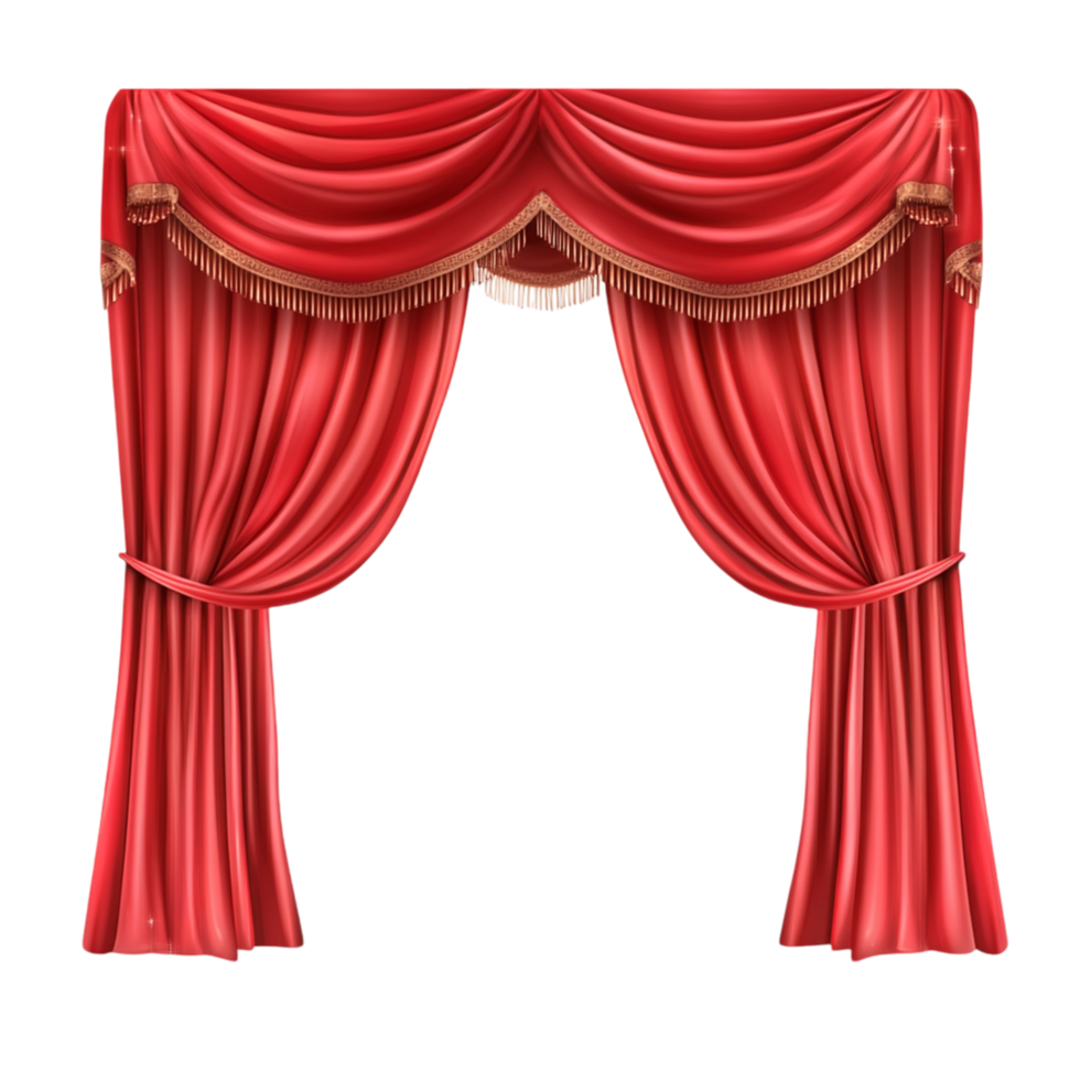 red curtain with gold fringe on the top png
