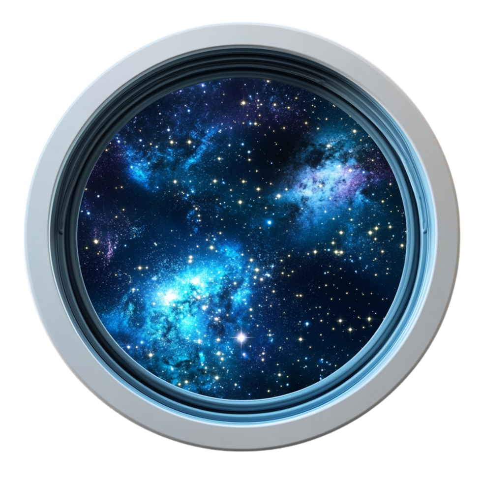 a round window with a view of the galaxy png