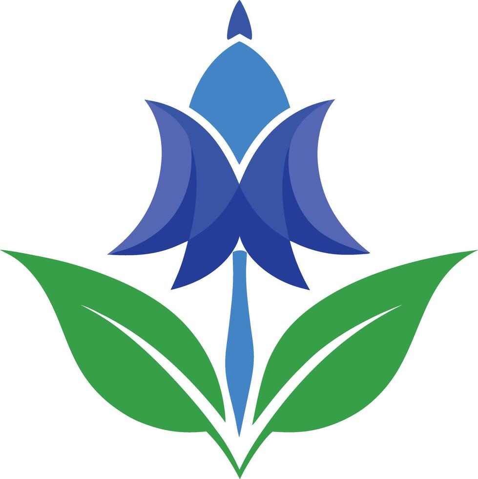 Blue flower, showcasing layered petals and verdant green leaves against a clean backdrop. vector