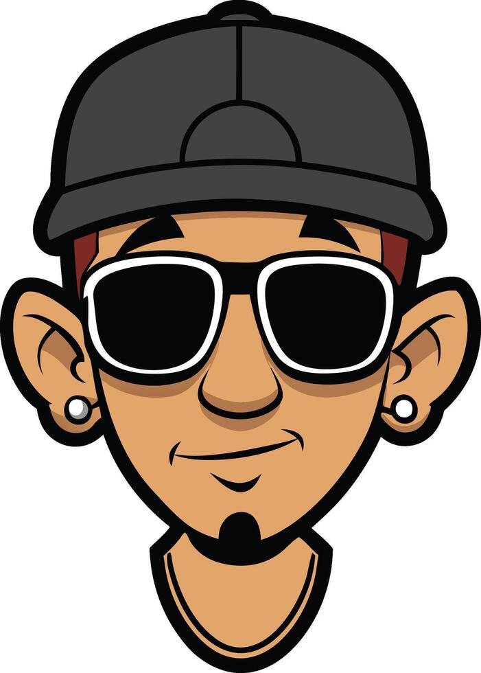Cartoon portrait of a person, sporting a cap and sunglasses mascot logo vector