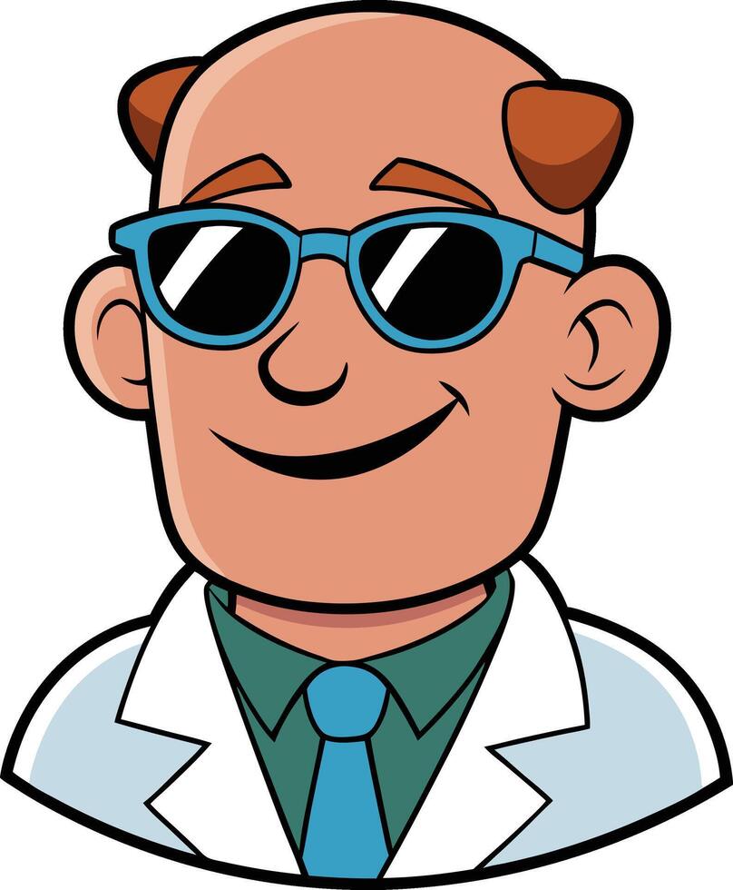 Smart scientist in a laboratory coat, with a pair of stylish glasses Logo, Mascot, icon vector