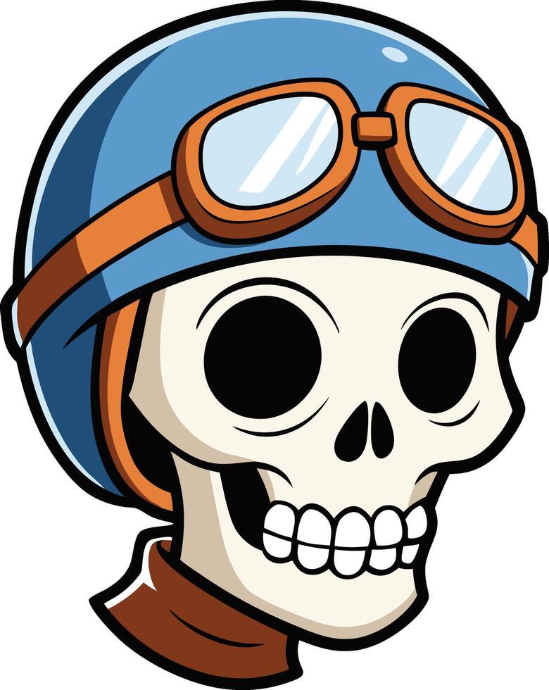 Skeleton wearing a vintage racing helmet and goggles, perfect for conveying adventure, speed, and the thrill of the race vector