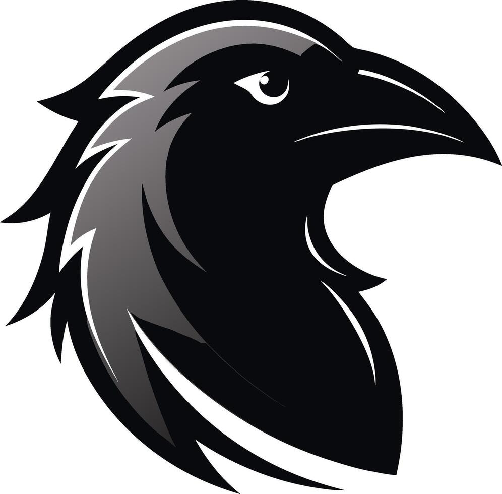 Raven's head in a profile, presented in a sleek, minimalist design perfect for conveying strength and mystery vector