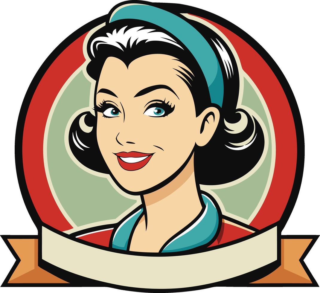 Retro illustration features a beautiful woman vector