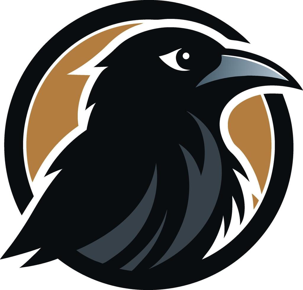 Raven in Emblem A close up illustration of a raven set inside a golden circle vector