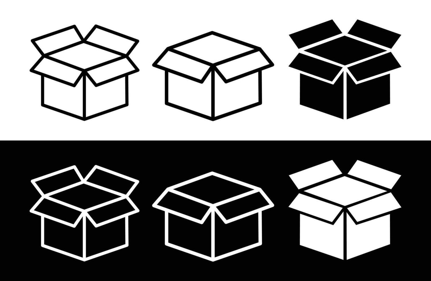 Open and closed boxes in line art style. Box icons for parcel, package. vector
