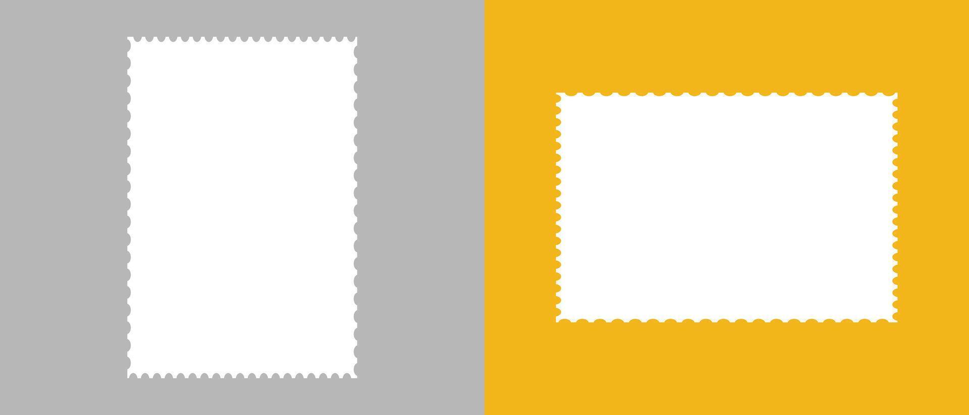Blank postage stamp frames for postcard, letter, label, coupon, boxes. Postage stamp frames illustration. vector