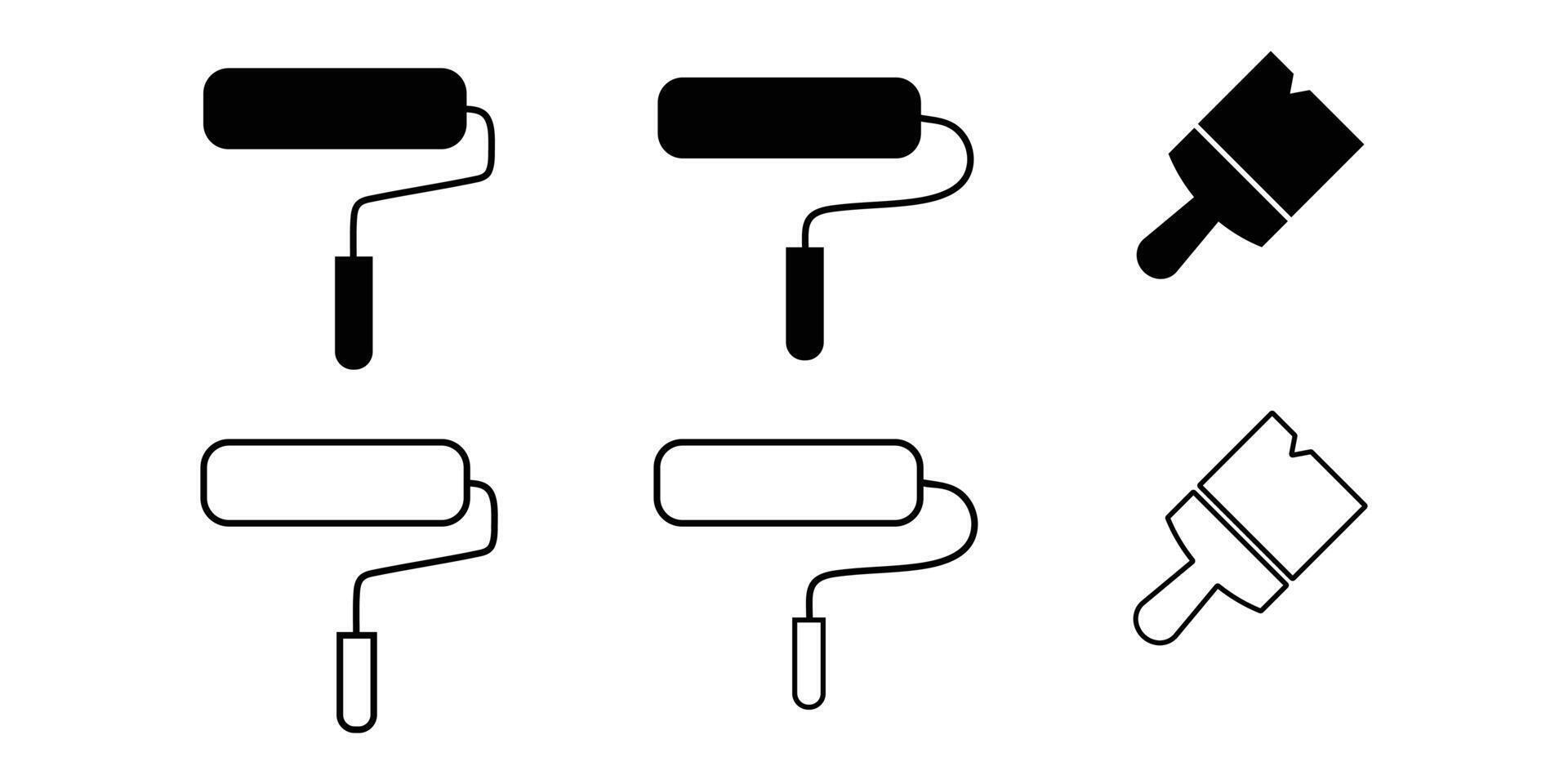 Paint icons. Paint rollers and brushes in black and white. vector
