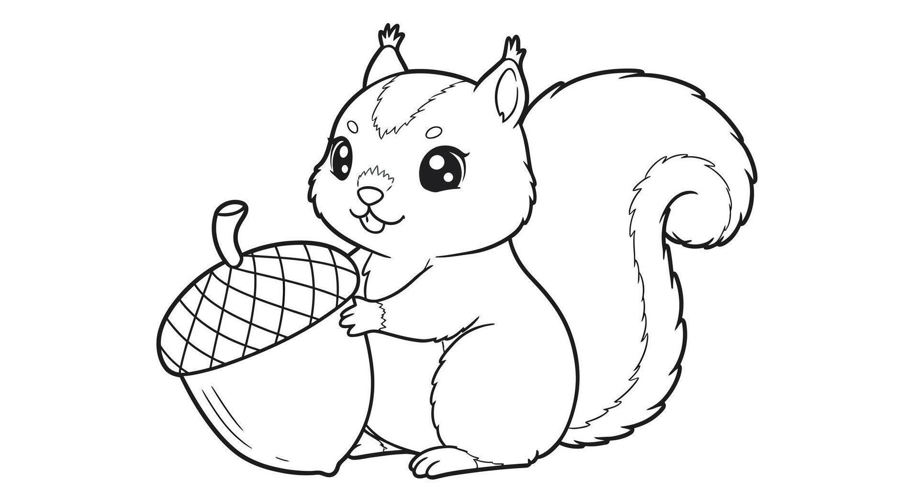 Squirrel holding an acorn coloring page vector