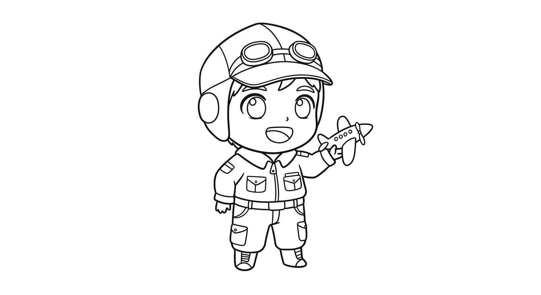 A coloring page of a boy in a pilot's uniform vector