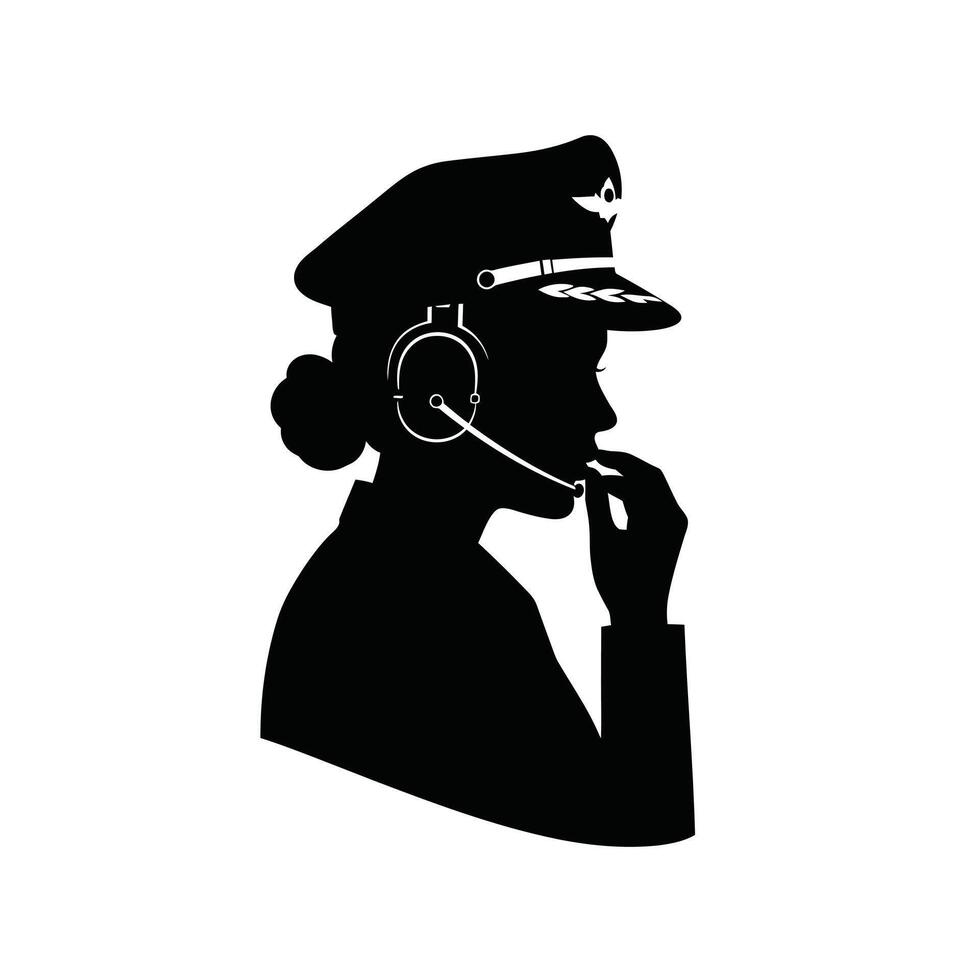 A silhouette of a woman in a pilot's hat vector