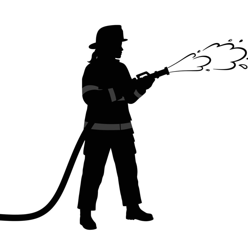 A silhouette of a fireman spraying water vector