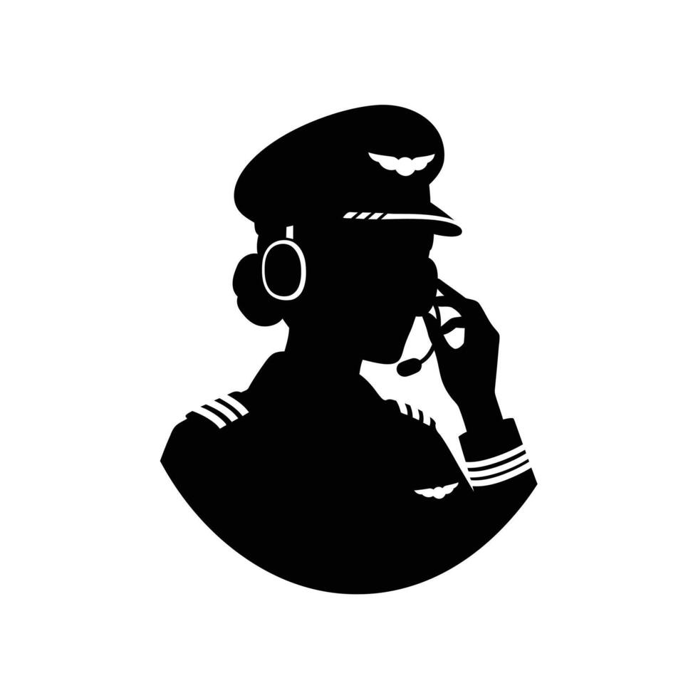 A silhouette of a woman in a pilot's uniform vector