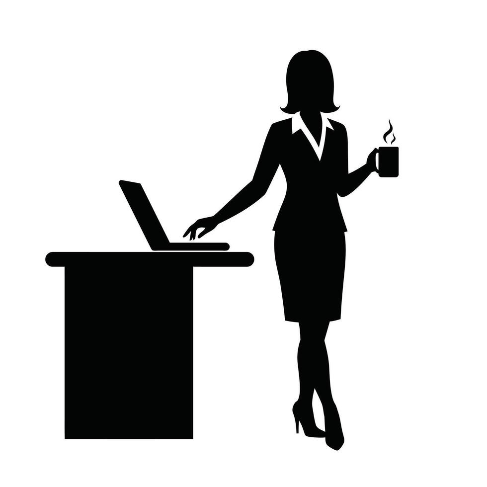 Business woman with laptop and coffee vector