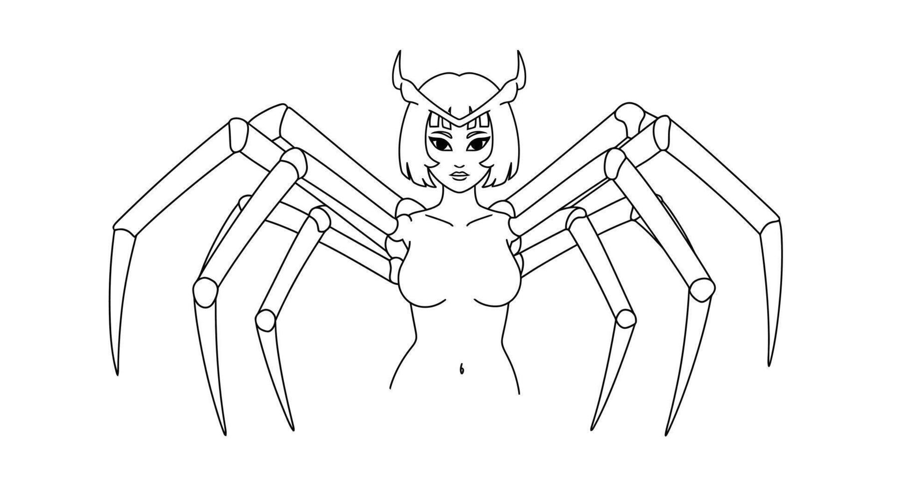 A drawing of a spider with a woman's body vector