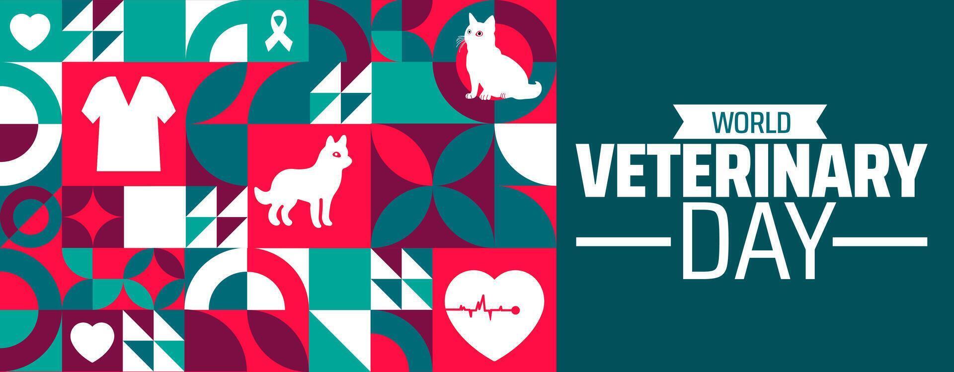 world veterinary day geometric shape pattern background banner or poster design template. observed every year in April. vector
