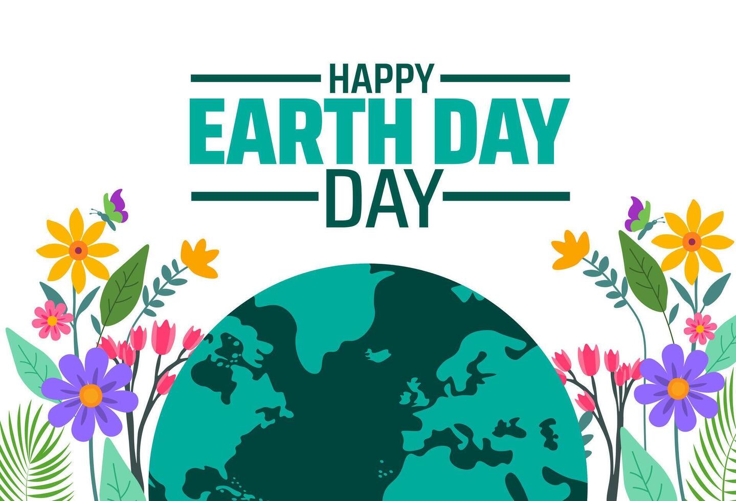 happy world earth day world map and flower design background banner or poster design template. observed every year in April. vector