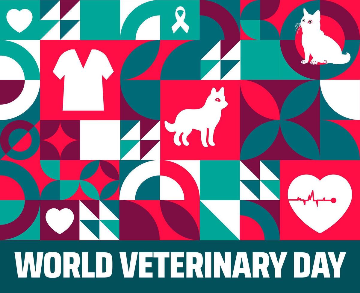 world veterinary day geometric shape pattern background banner or poster design template. observed every year in April. Holiday concept. Use to any Template, card, poster, placard, template. vector
