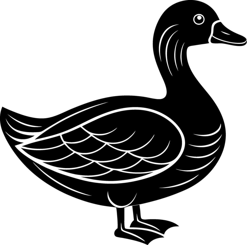 a black and white silhouette of a duck vector