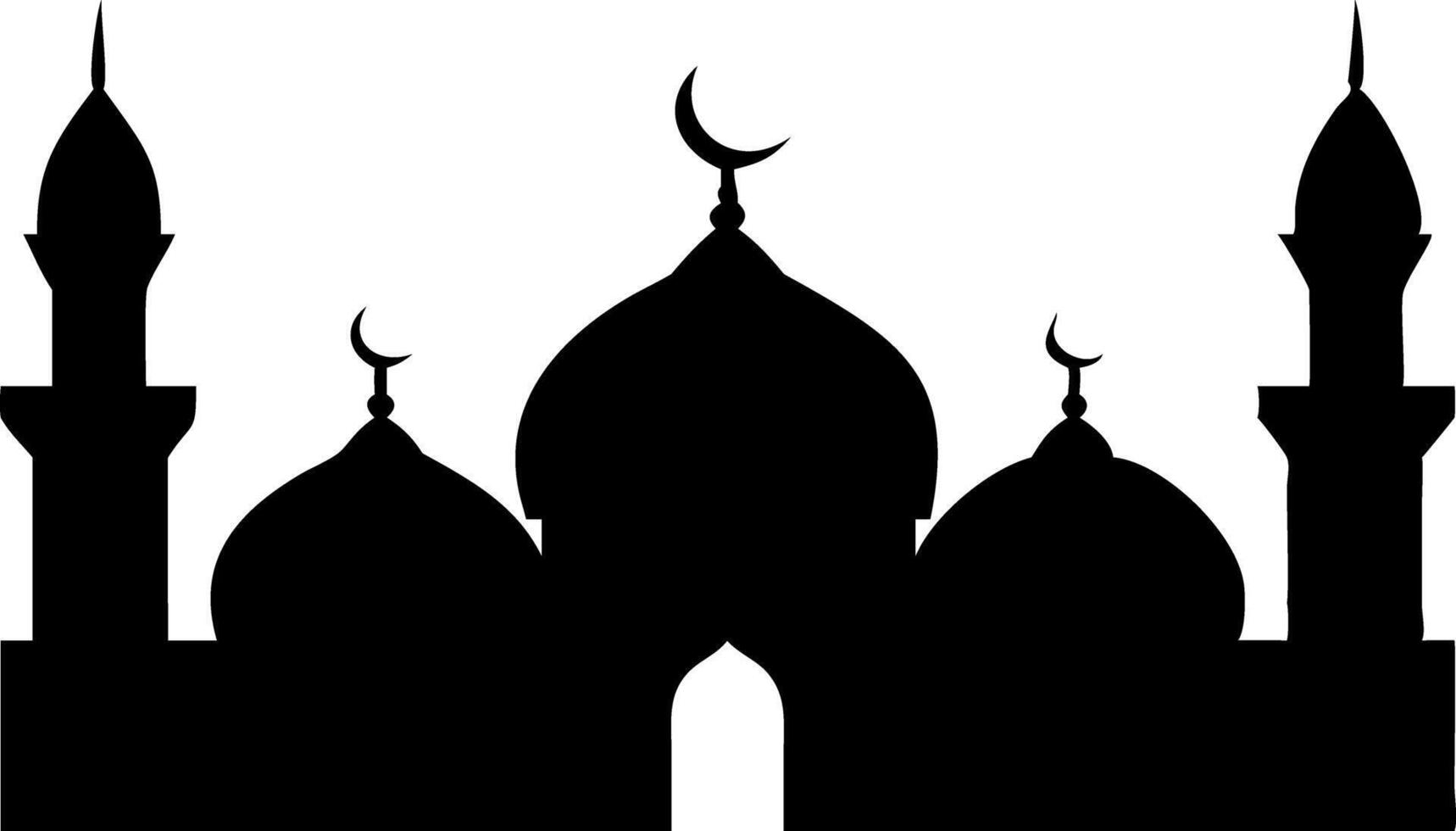 Black Silhouette of Mosque with Crescent Moon, Islamic Architecture and Symbolism for Ramadan and Eid Celebration Background vector