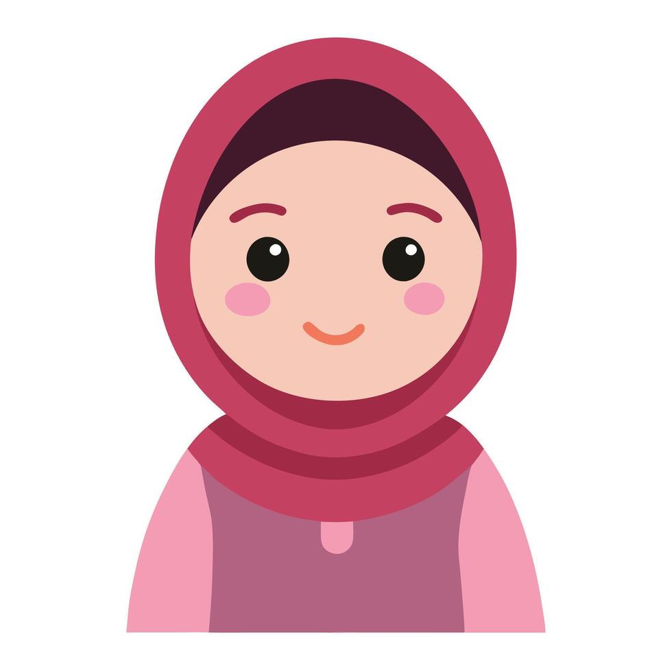 Cute Cartoon Muslim Girl Avatar in Hijab with Smiling Face Expression Isolated on White Background for Education and vector