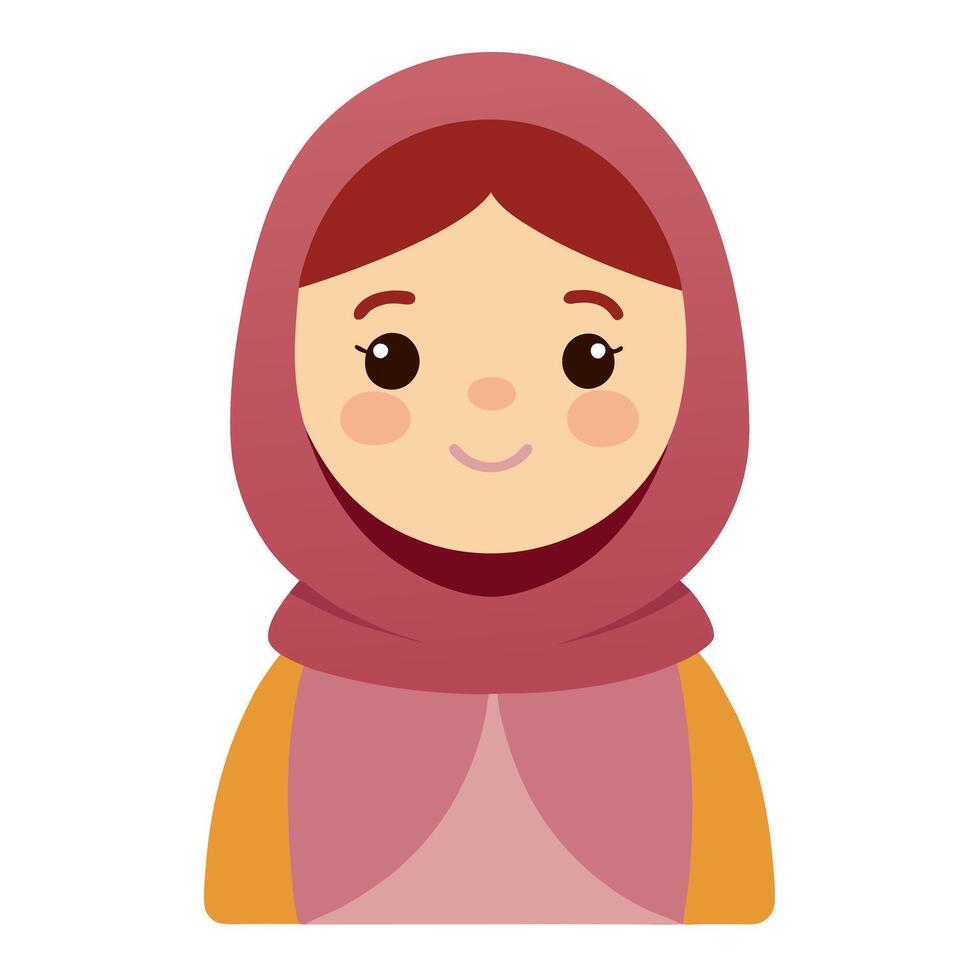 Cartoon Girl in Hijab with Smiling Face Simple Illustration, Religious, Cultural Icon, Isolated on White vector