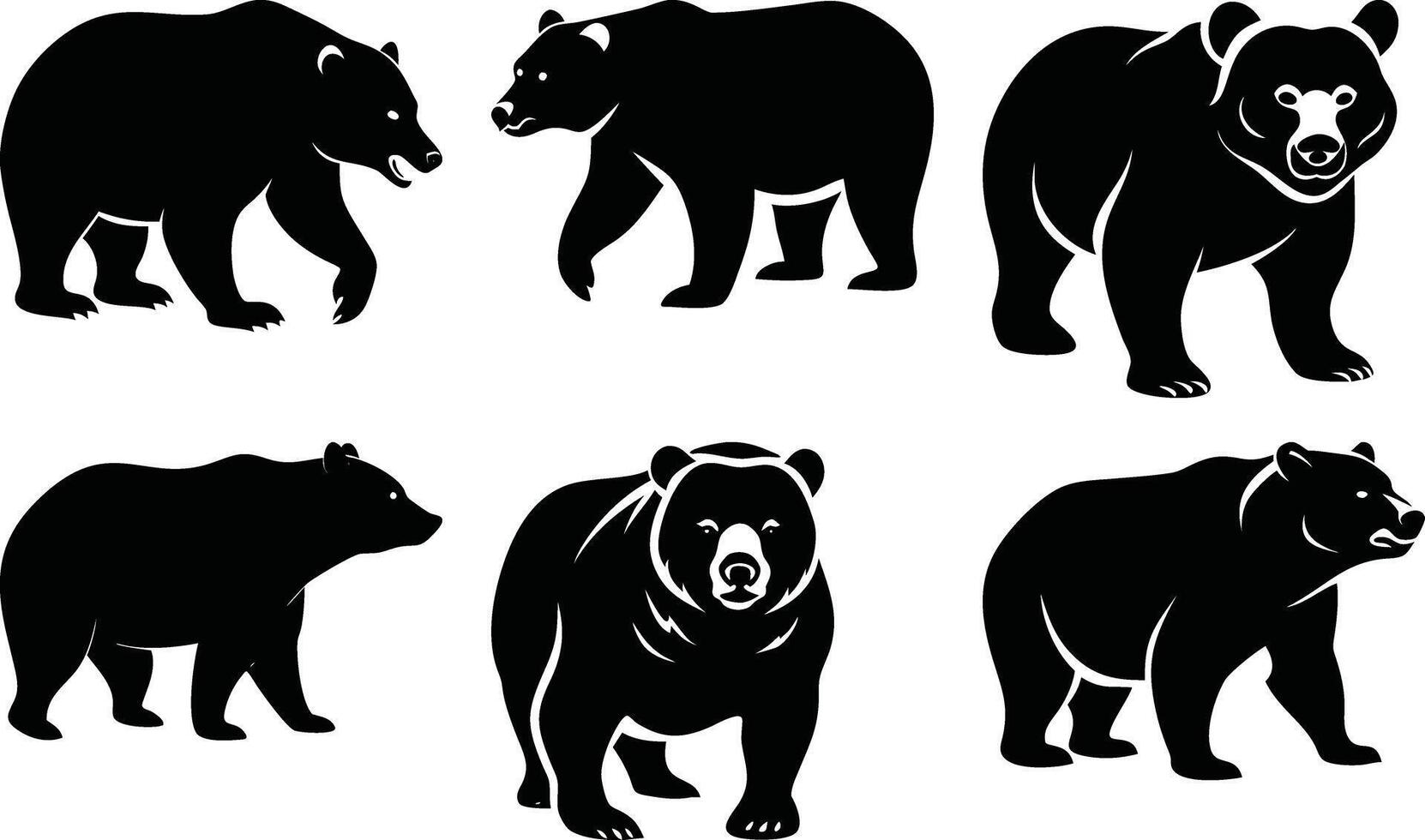 Black Bear Silhouette Collection Standing, Walking, Looking Forest Animal Icon Set for Design and Creative Projects vector