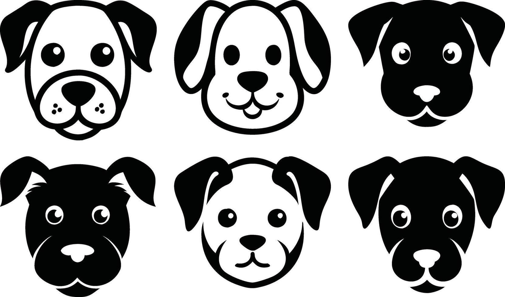 Charming Dog Heads Collection Playful Puppy Faces in Black and White Simple and Cute for Designs vector