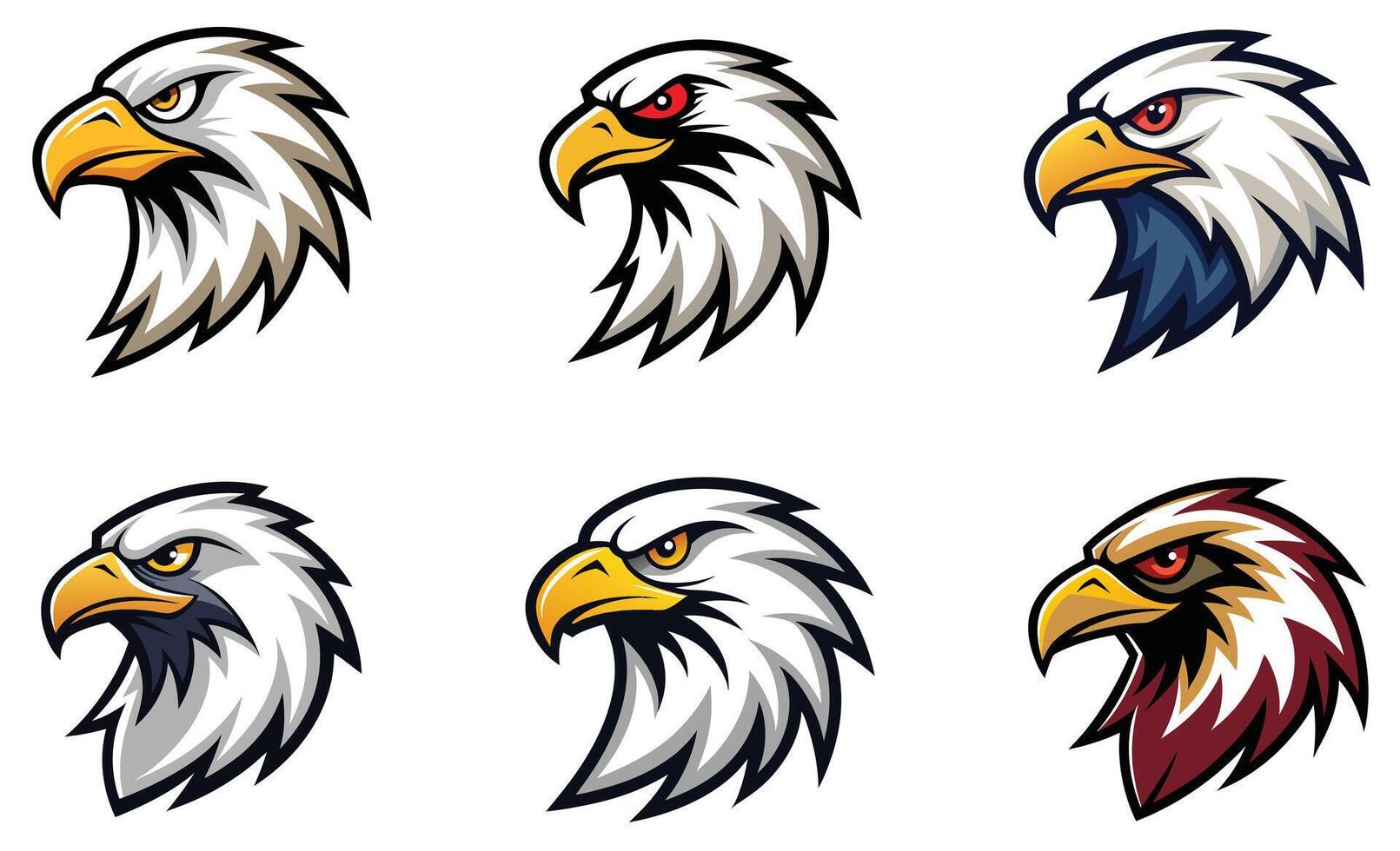 Diverse Eagle Head Mascot Logo Collection Customizable American Bald Eagle Illustrations for Sports, Teams, and Branding Projects vector